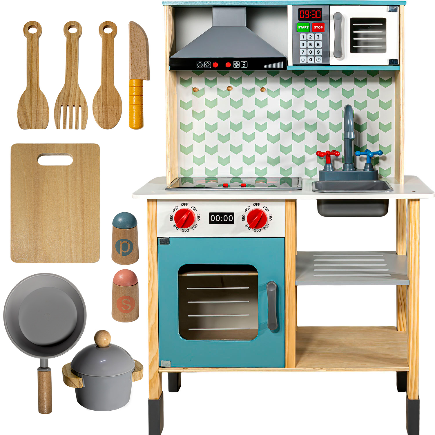 Cocinita Juguete Niña Madera Accesorios Luz Sonido Pizarron Little Monkey