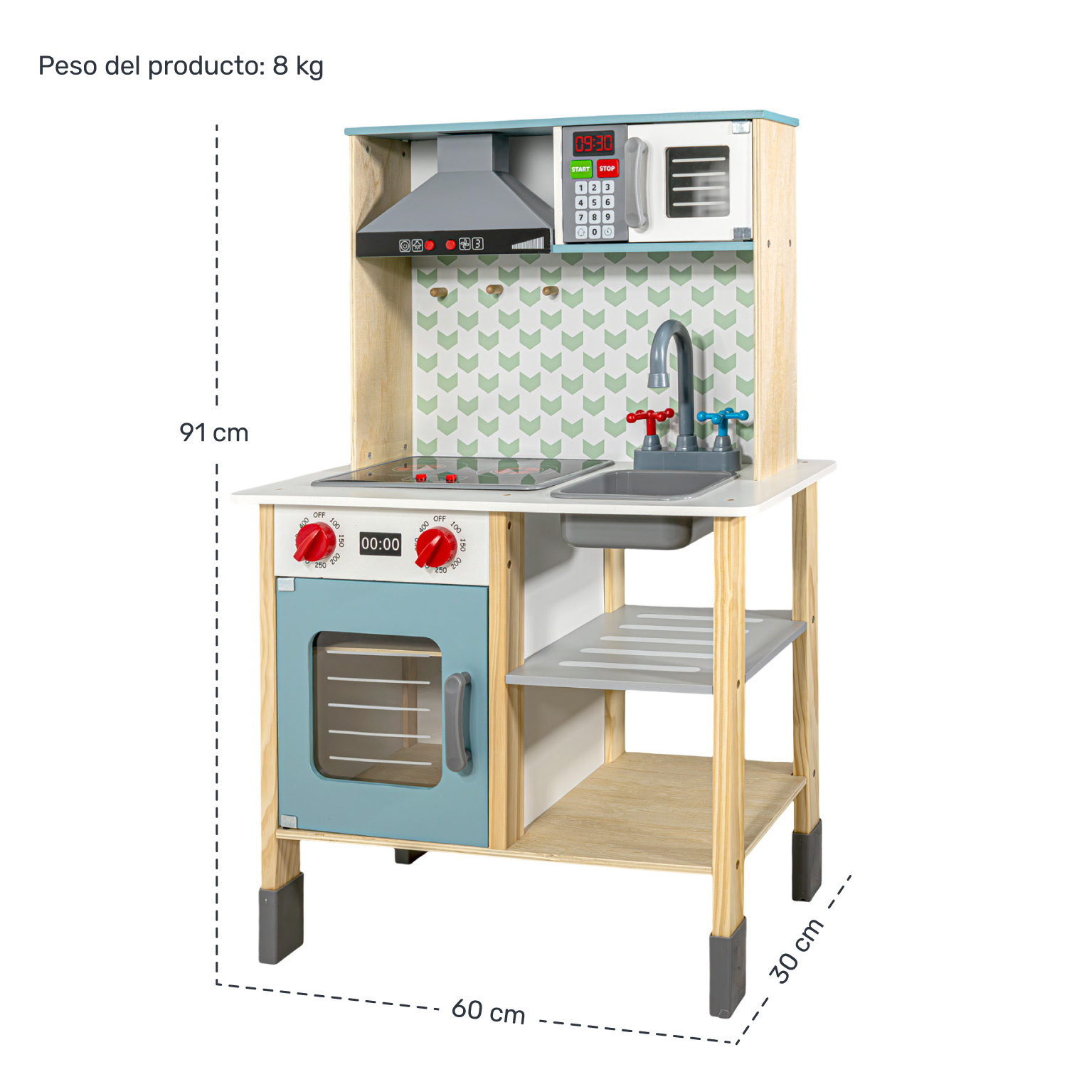 Cocinita Juguete Niña Madera Accesorios Luz Sonido Pizarron Little Monkey