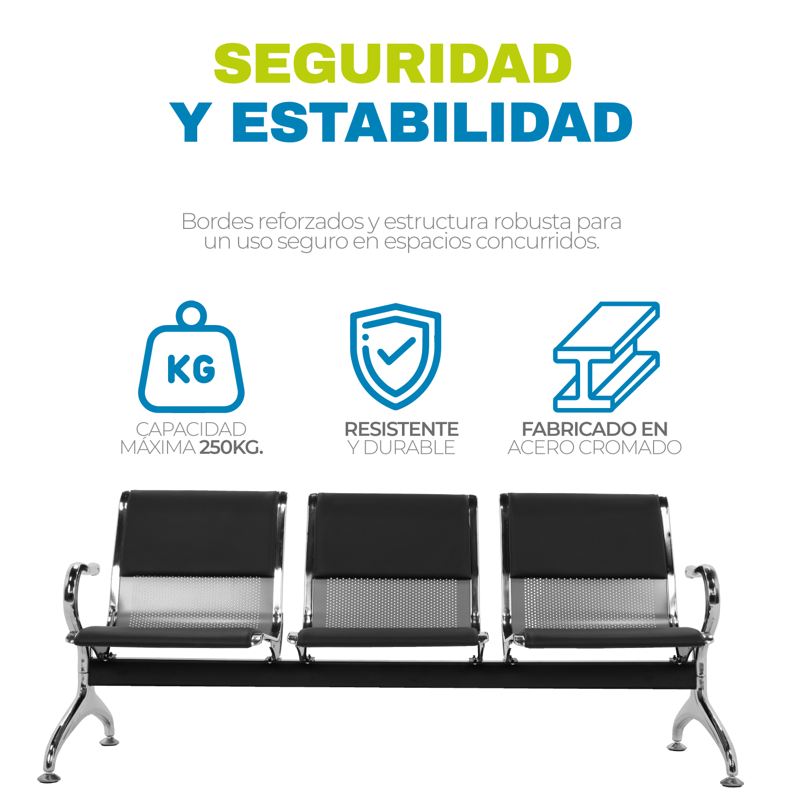 Banca Tandem 3 Plazas Sala De Espera Hospital Consultorio