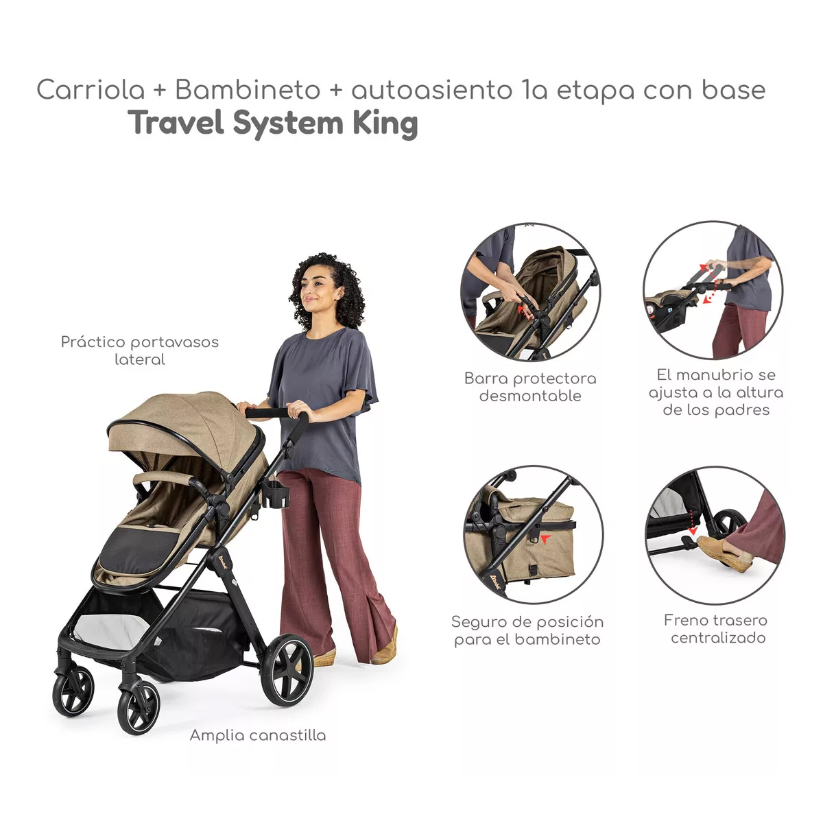 Carriola D Bebe Sistema De Viaje Travel System King Con Autoasiento 1a Etapa Beige