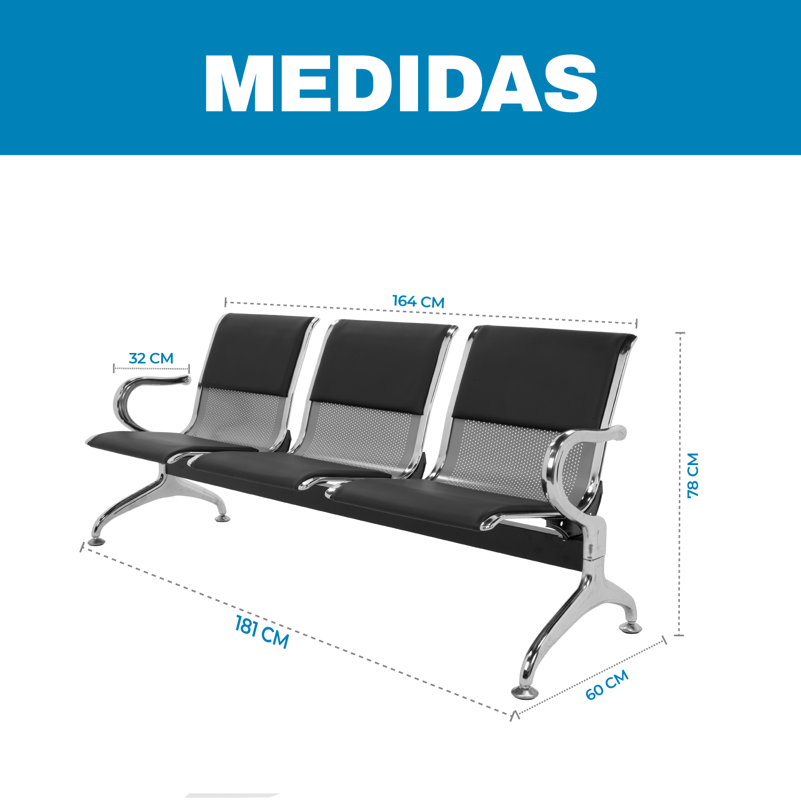 Banca Tandem 3 Plazas Sala De Espera Hospital Consultorio