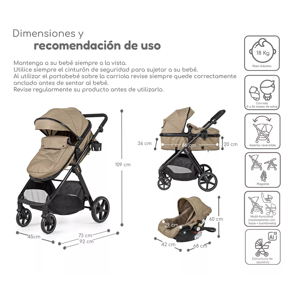 Carriola D Bebe Sistema De Viaje Travel System King Con Autoasiento 1a Etapa Beige