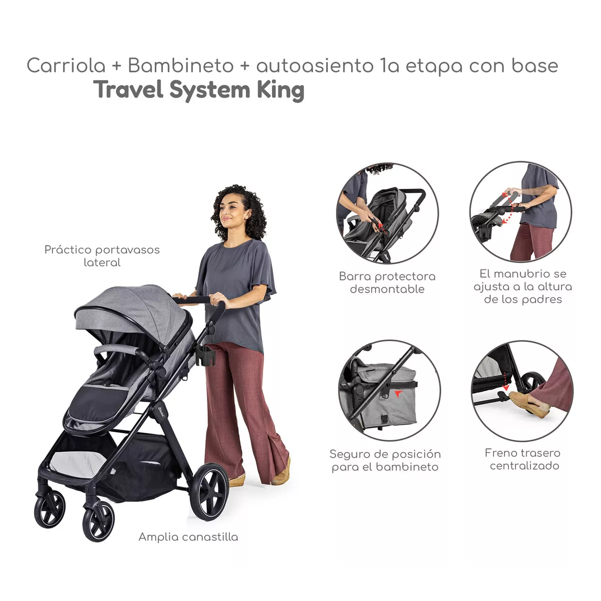 Carriola D Bebe Sistema De Viaje Travel System King Con Autoasiento 1a Etapa Gris