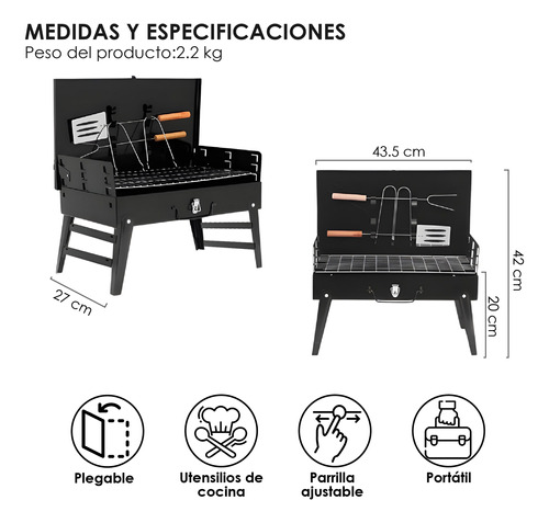 Parrilla Carbón Portátil De Acero Inoxidable Plegable Asador