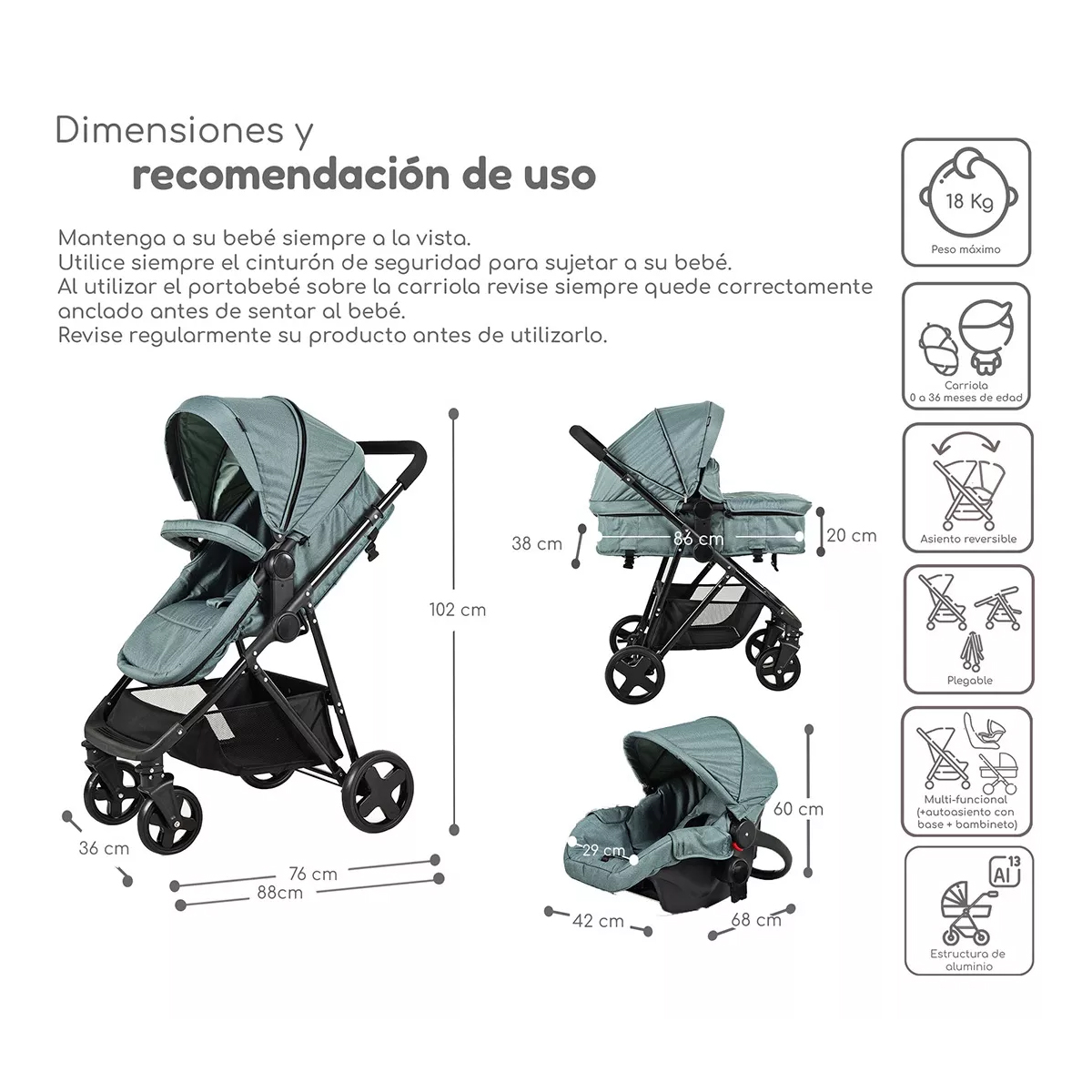 Carriola D Bebe Sistema De Viaje Travel System Prince Con Autoasiento Verde