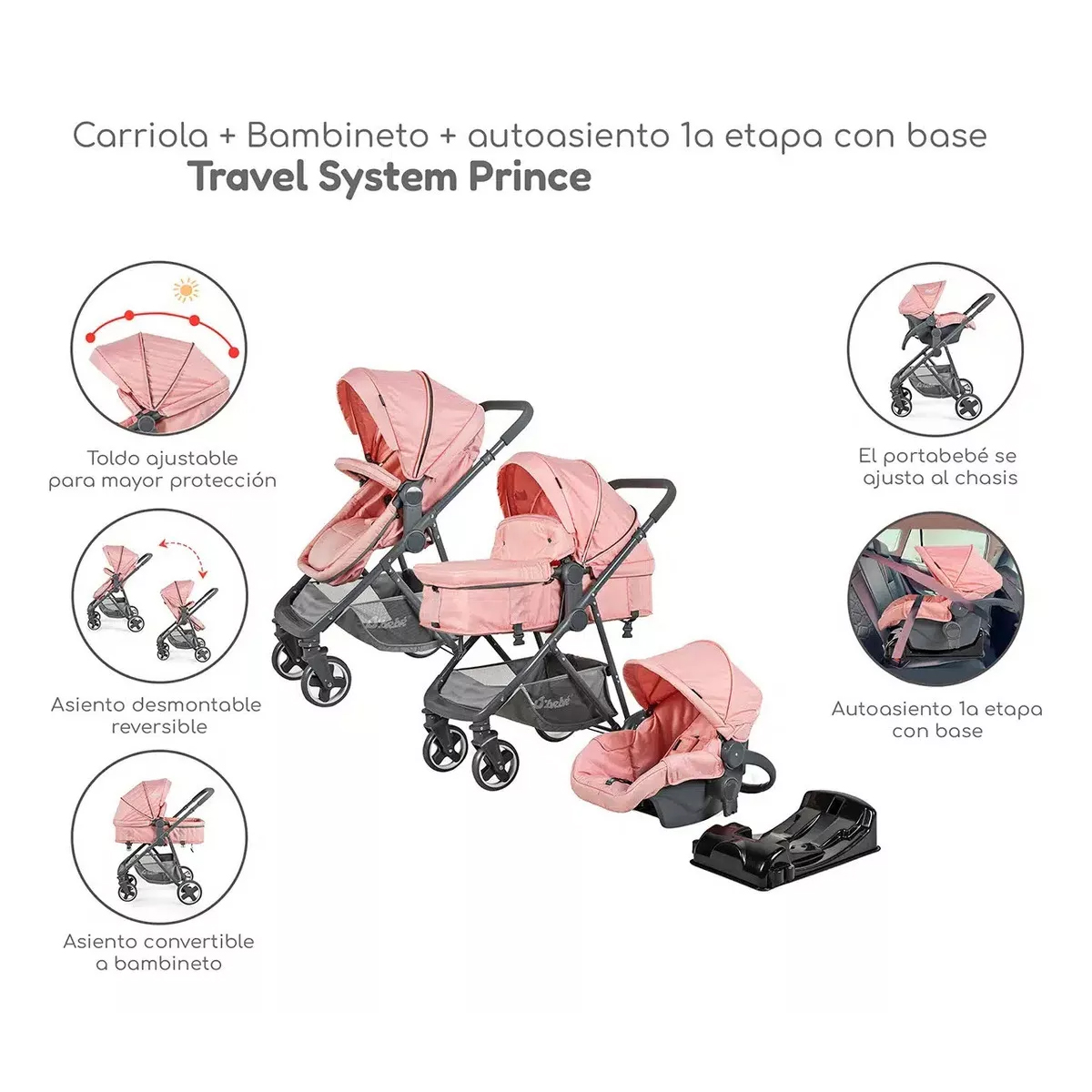 Carriola D Bebe Sistema De Viaje Travel System Prince Con Autoasiento Rosa