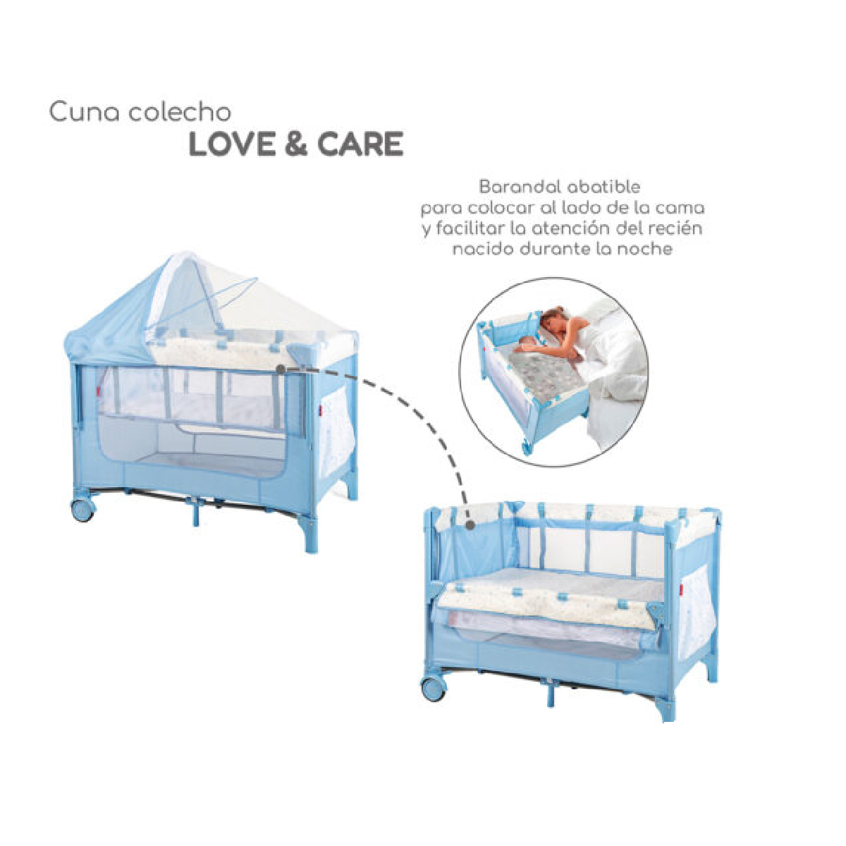 Cuna Colecho Debebe Love & Care Azul