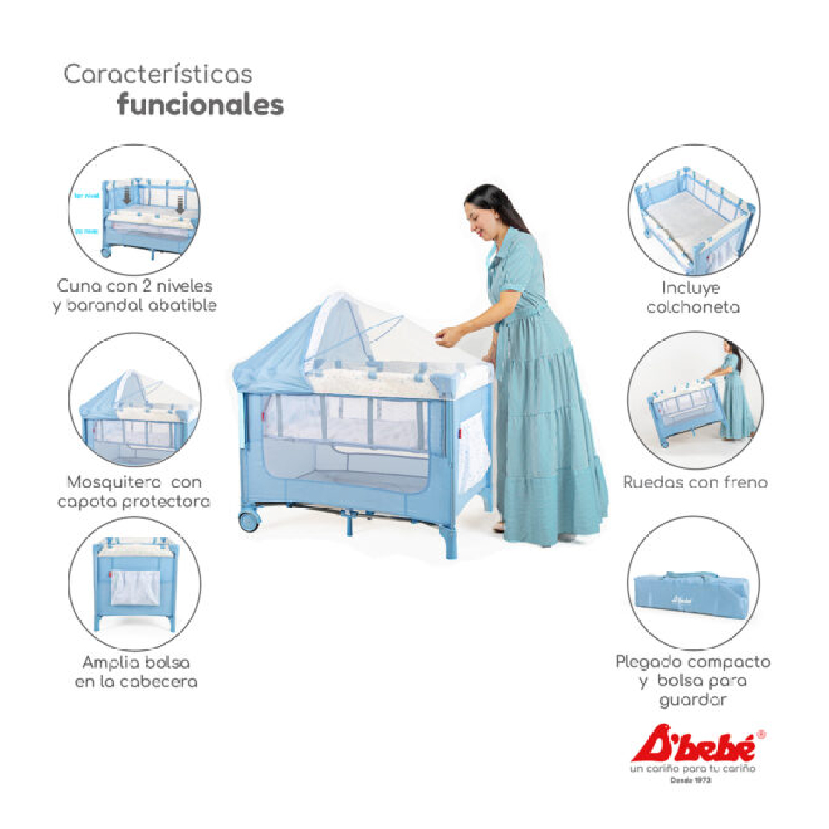 Cuna Colecho Debebe Love & Care Azul