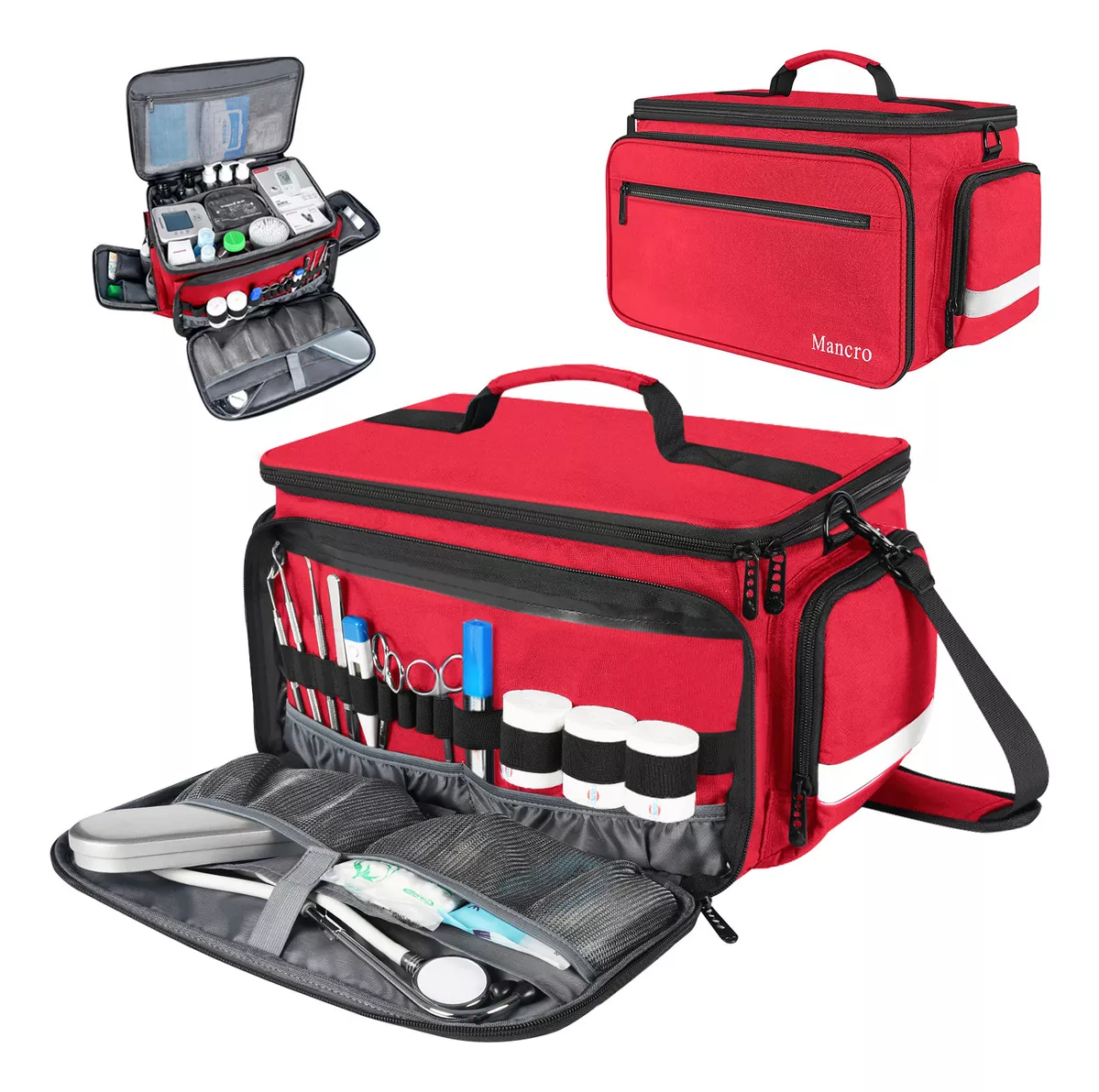 Botiquin De Primeros Auxilios Multi-Compartimentos Mancro Botiquin Impermeable Botiquin Portatil Con Bandolera Desmontable Color Rojo 1232