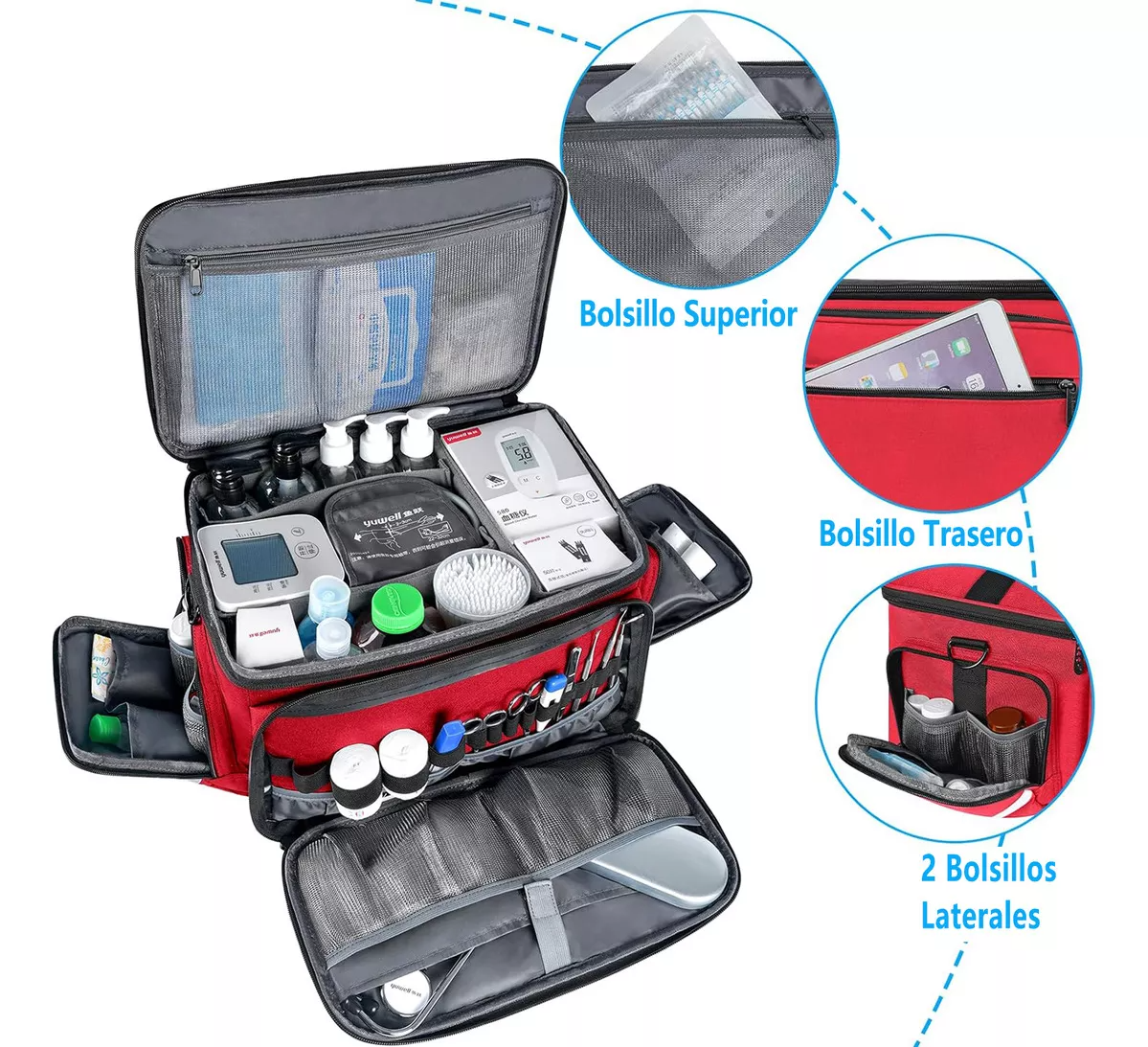 Botiquin De Primeros Auxilios Multi-Compartimentos Mancro Botiquin Impermeable Botiquin Portatil Con Bandolera Desmontable Color Rojo 1232