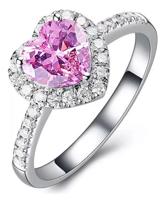 Anillo Compromiso Promesa Circonia Corazón Rosa Estuche