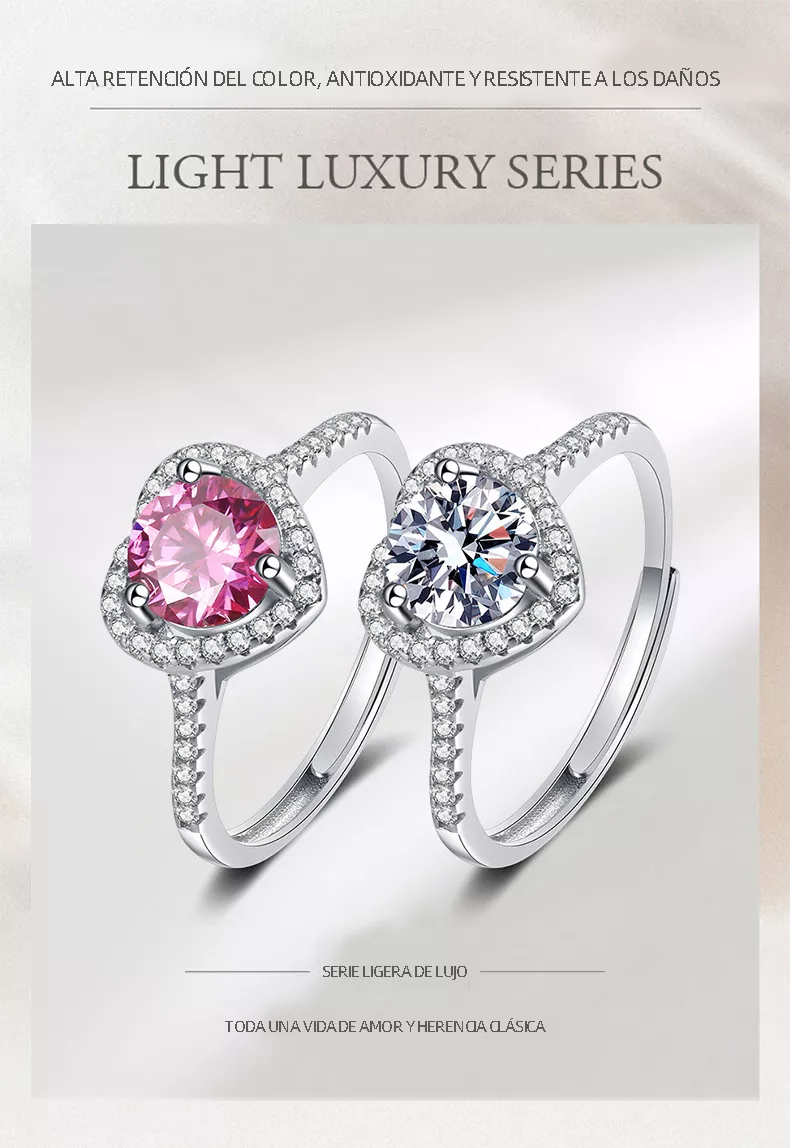 Anillo Compromiso Promesa Circonia Corazón Rosa Estuche