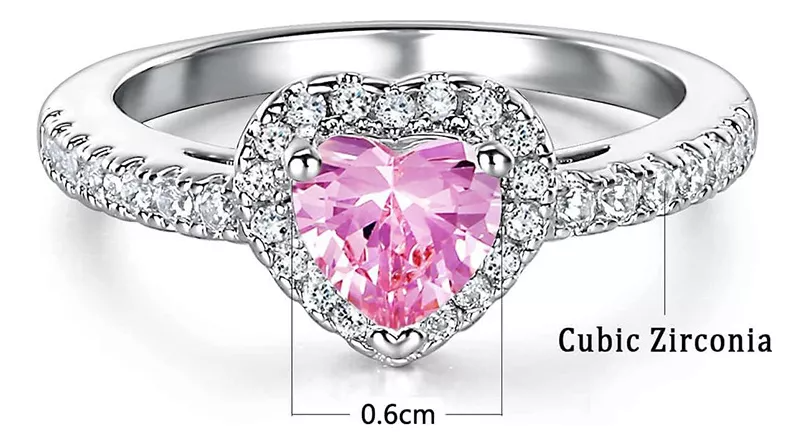 Anillo Compromiso Promesa Circonia Corazón Rosa Estuche