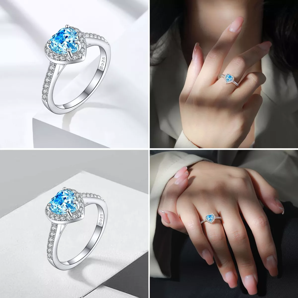 Anillo Compromiso Promesa Circonia Corazón Rosa Estuche