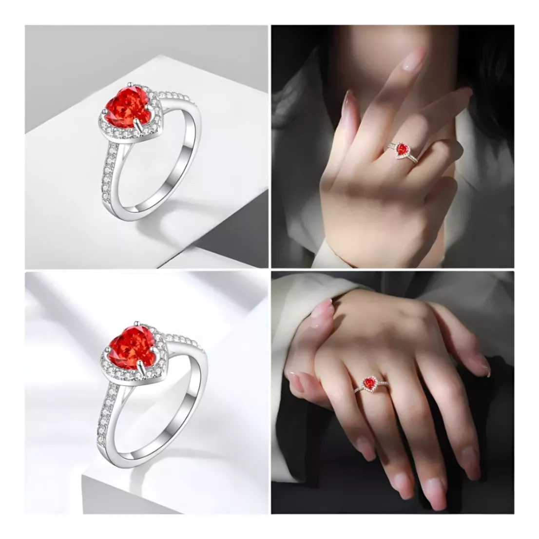 Anillo Compromiso Promesa Circonia Corazón Rosa Estuche