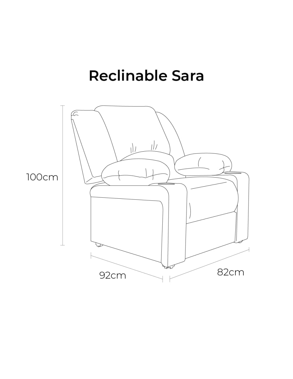 Sofá Reclinable Sara Con 2 Porta Vasos y 3 Posiciones, Café