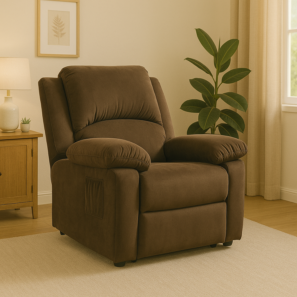Sillón Reclinable Boston con 3 Posiciones y Bolsillo Lateral, Chocolate