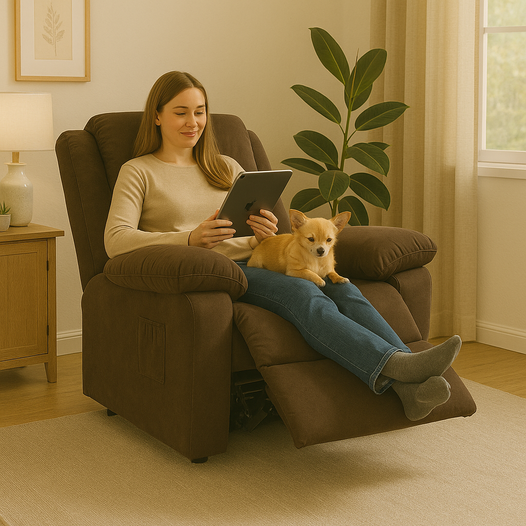 Sillón Reclinable Boston con 3 Posiciones y Bolsillo Lateral, Chocolate