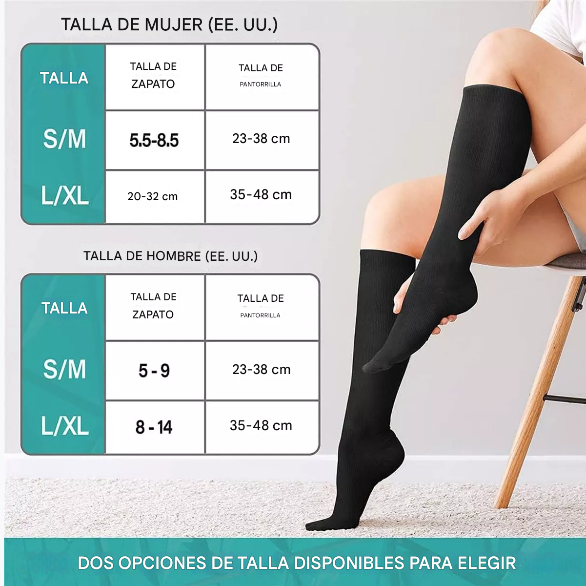 10 Pares de Medias de Compresión - Alivio para Varices y Mejora la Circulación Talla L/XL
