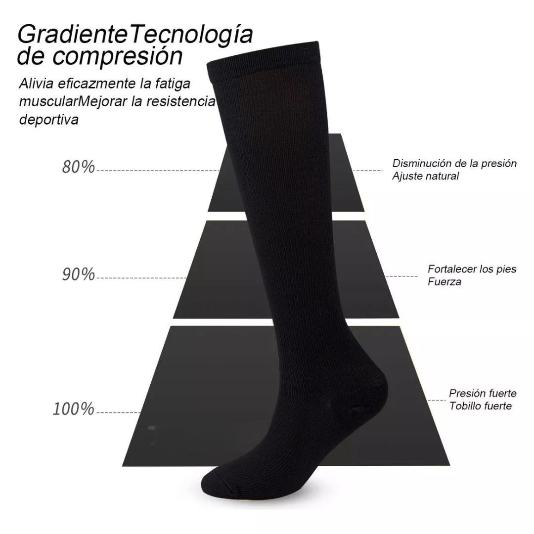10 Pares de Medias de Compresión - Alivio para Varices y Mejora la Circulación Talla L/XL