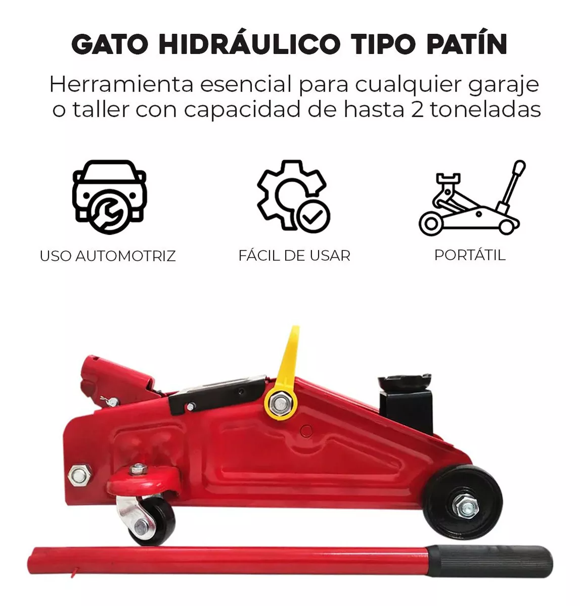 Gato Hidráulico Tipo Patín - Capacidad de 2 Toneladas para Todo Tipo de Vehículos