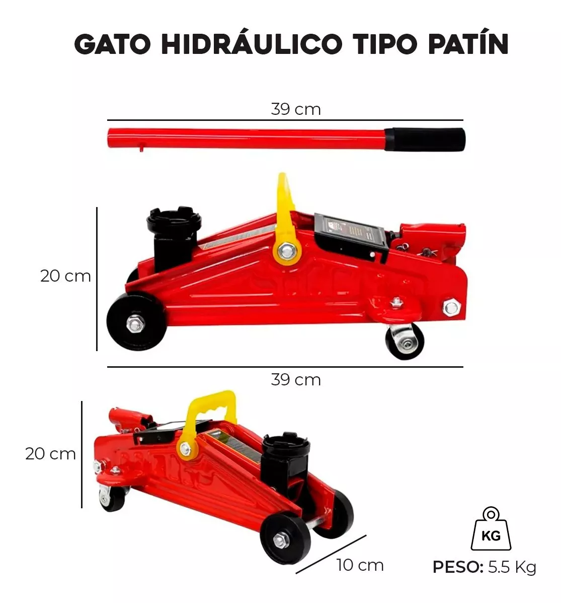Gato Hidráulico Tipo Patín - Capacidad de 2 Toneladas para Todo Tipo de Vehículos