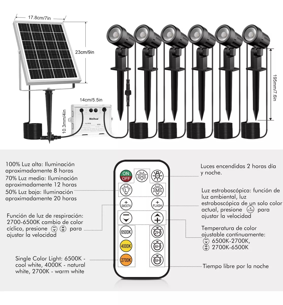 6 En 1 Lamparas Solares Para Jardin Exteriores Foco Remote