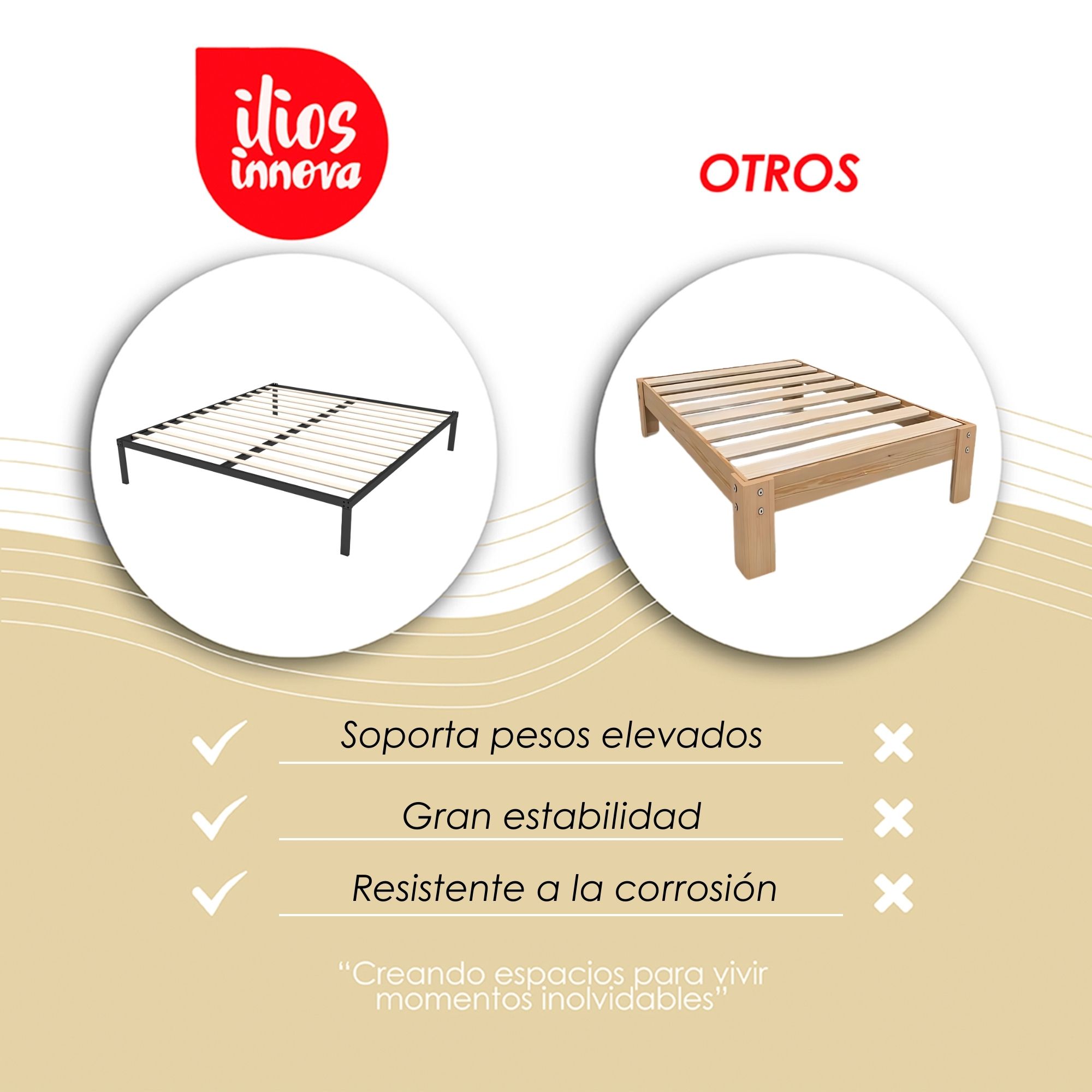 Ilios Innova | Base Cama Matrimonial: Estructura de Acero, Diseño Minimalista