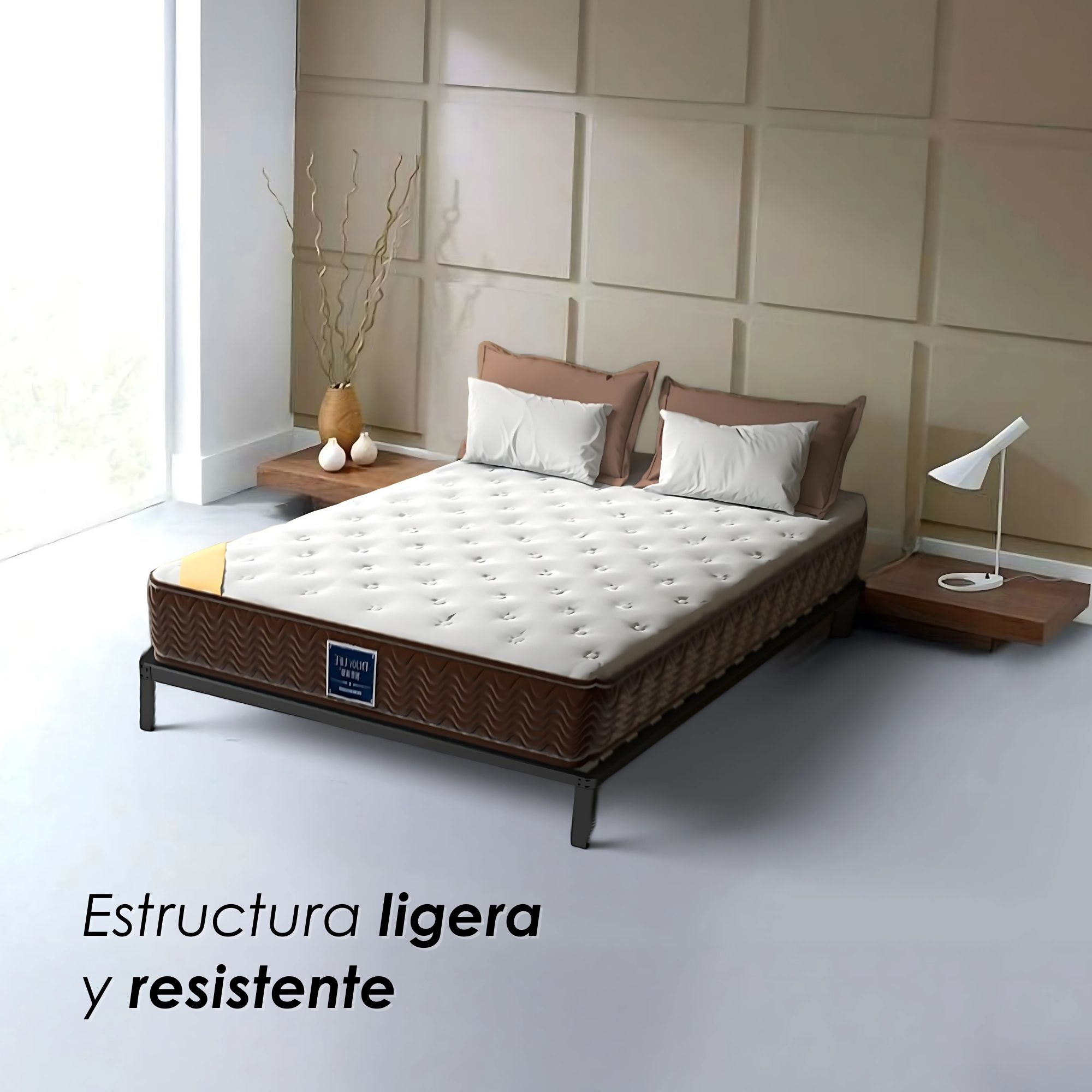 Ilios Innova | Base Cama Matrimonial: Estructura de Acero, Diseño Minimalista