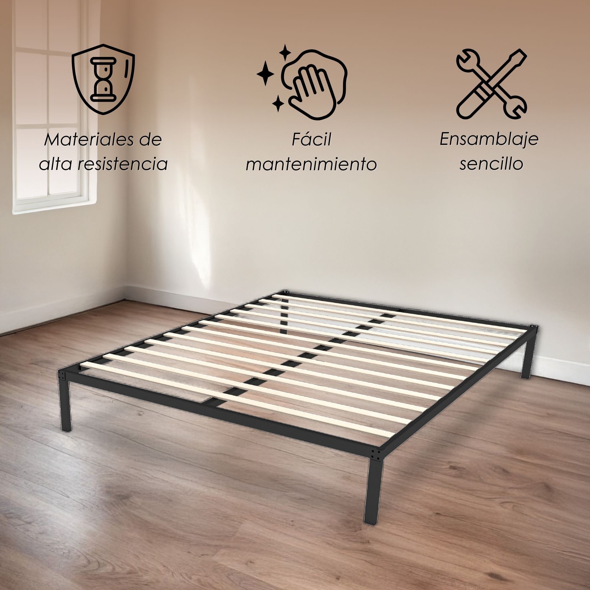 Ilios Innova | Base Cama Matrimonial: Estructura de Acero, Diseño Minimalista