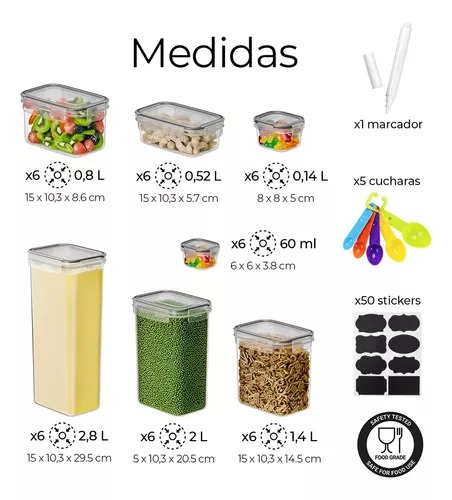 Recipientes Herméticos De Almacenamiento De Cocina 42 Pz Color Transparente Raganet