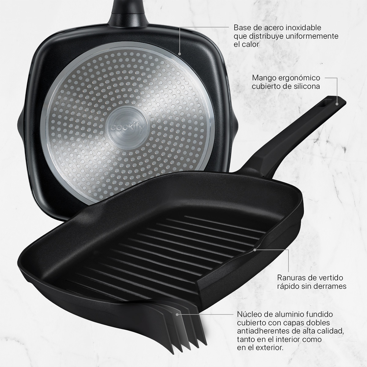 Sartén Grill Con Antiadherente De Aluminio Fundido Comal Negro Cookify.