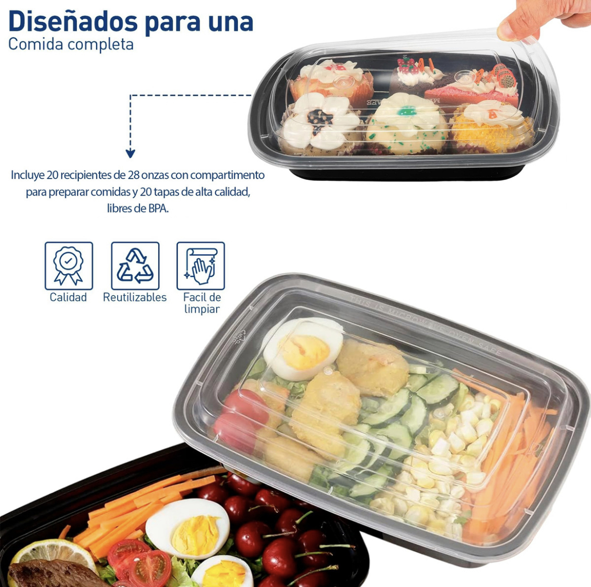 Contenedores Recipientes Para Alimentos Reutilizables 20 Color Negro