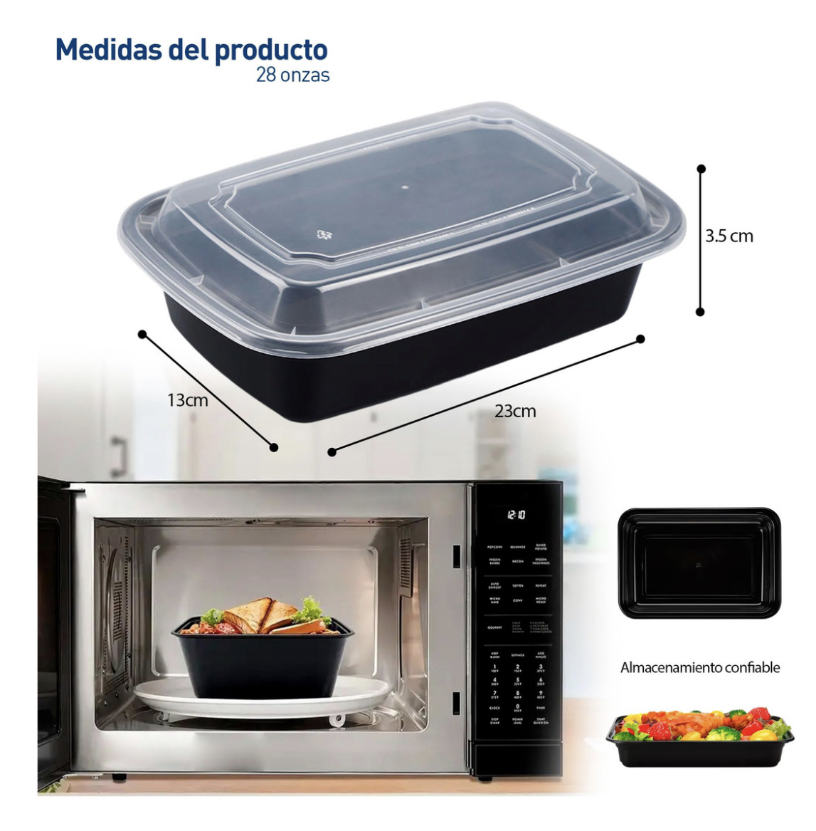 Contenedores Recipientes Para Alimentos Reutilizables 20 Color Negro