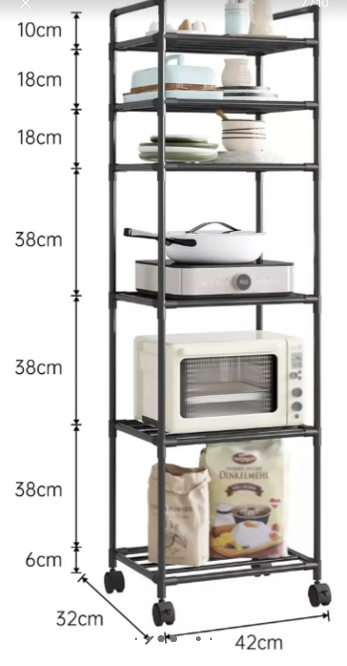 Estante de Almacenamiento de 6 Niveles，Estantes para Cocina con Ruedas，Estantería de Metal para Almacenamiento