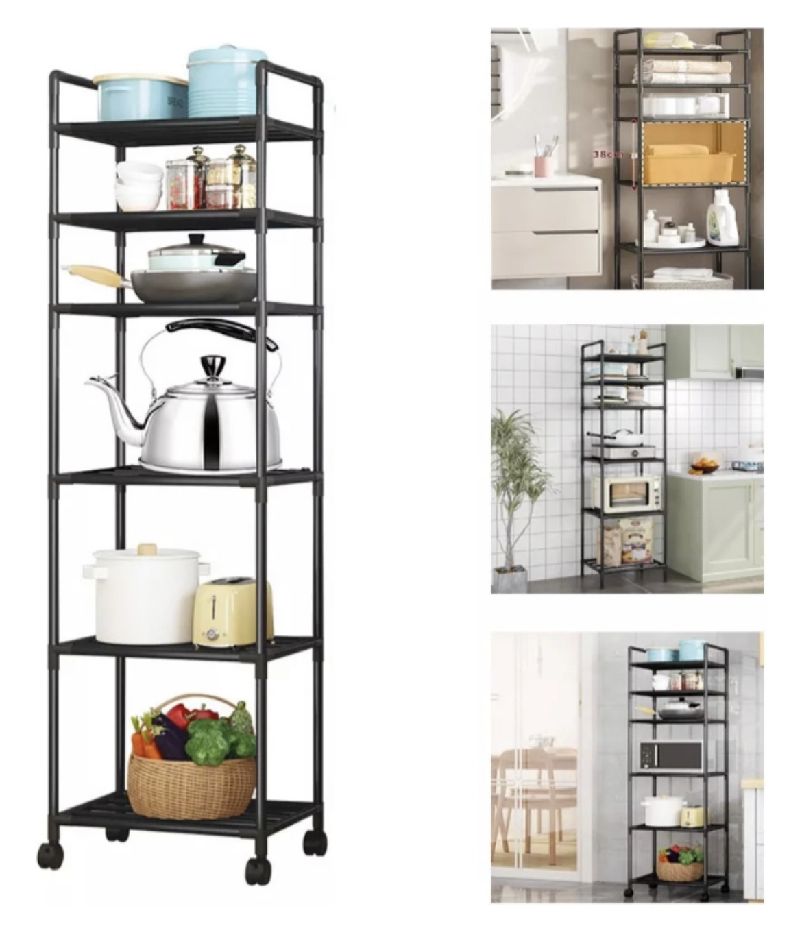 Estante de Almacenamiento de 6 Niveles，Estantes para Cocina con Ruedas，Estantería de Metal para Almacenamiento