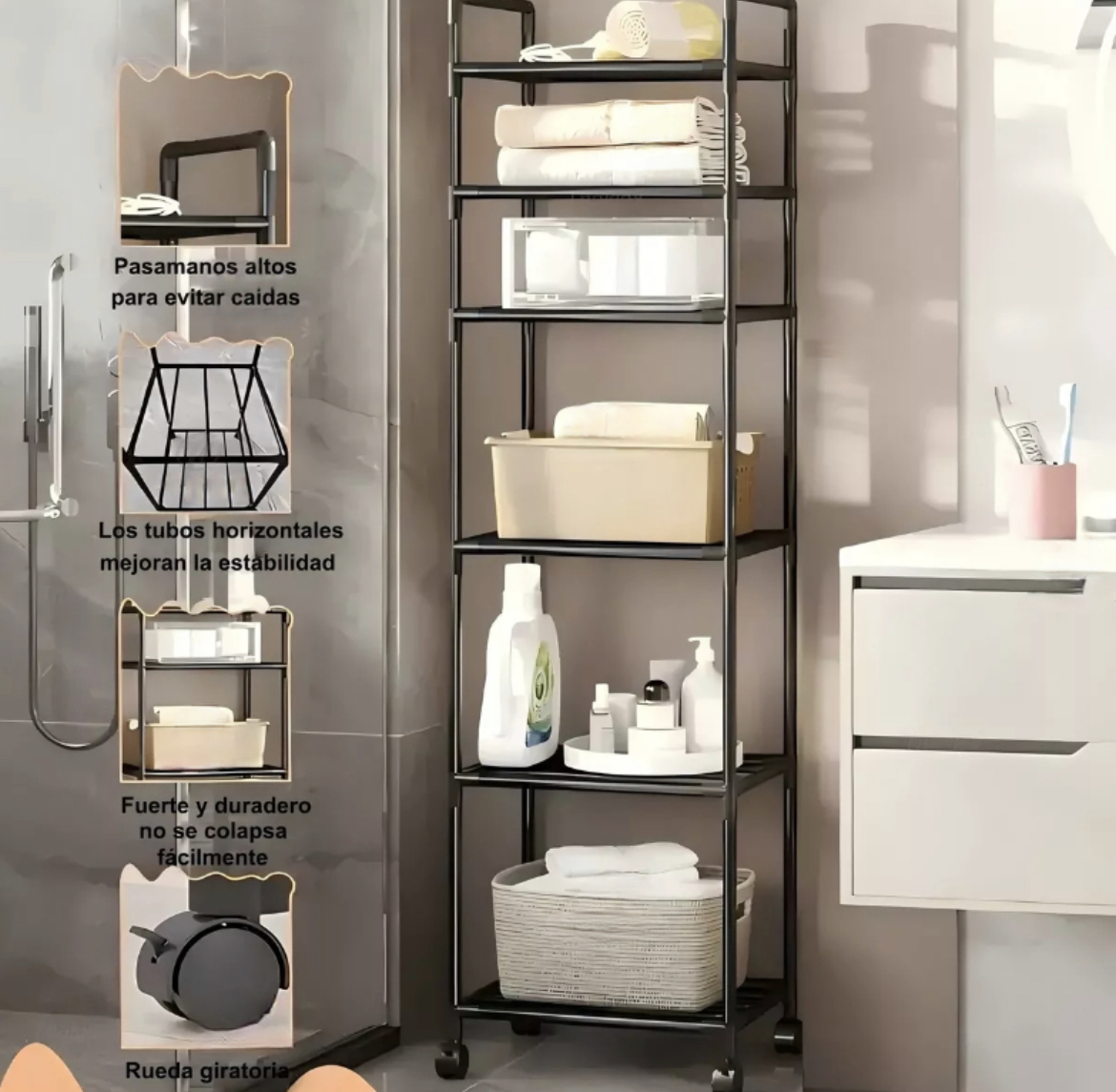 Estante de Almacenamiento de 6 Niveles，Estantes para Cocina con Ruedas，Estantería de Metal para Almacenamiento