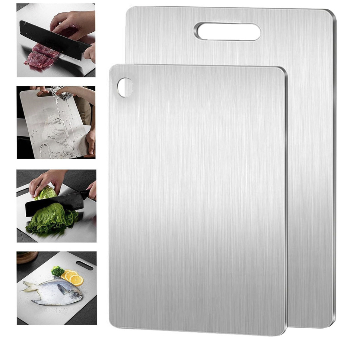 2pzs Tabla De Picar Verduras Frutas Acero Inoxidable Durable, Tabla Para Cortar Con 3 Tallas