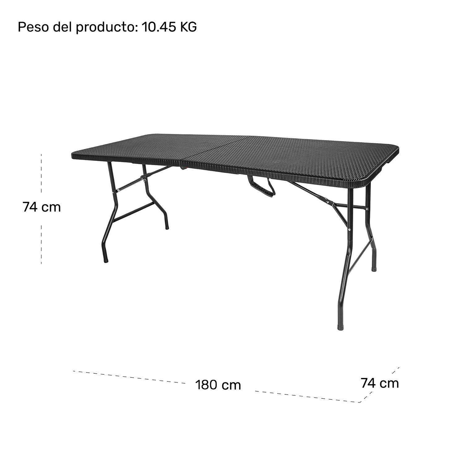 Mesa Plegable Rattan 1.80m Negra Portafolio Jardin Exterior