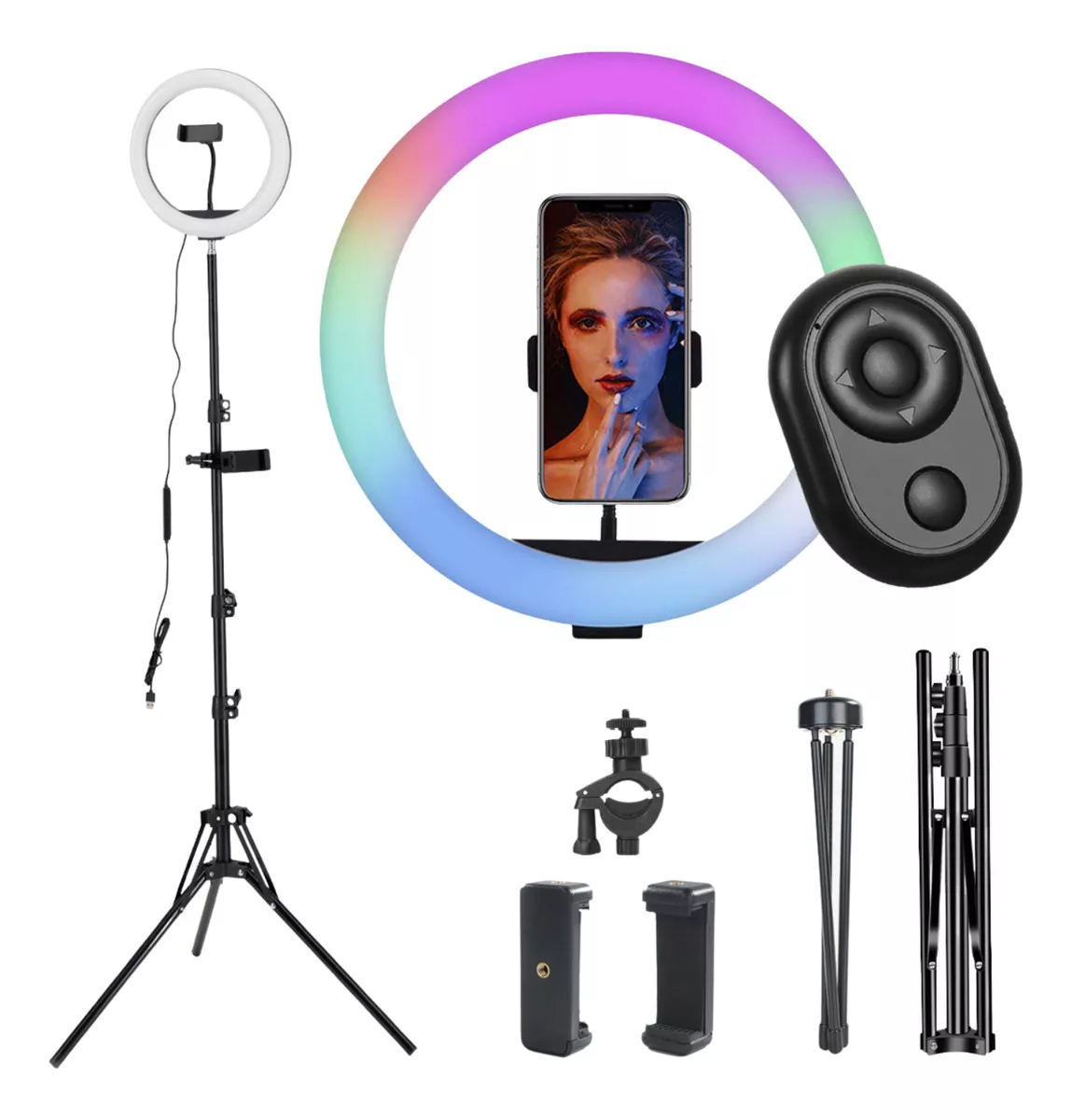 Aro Luz Led Profesional Tripie Maquillaje Video Fotografia Color De La Estructura Negro