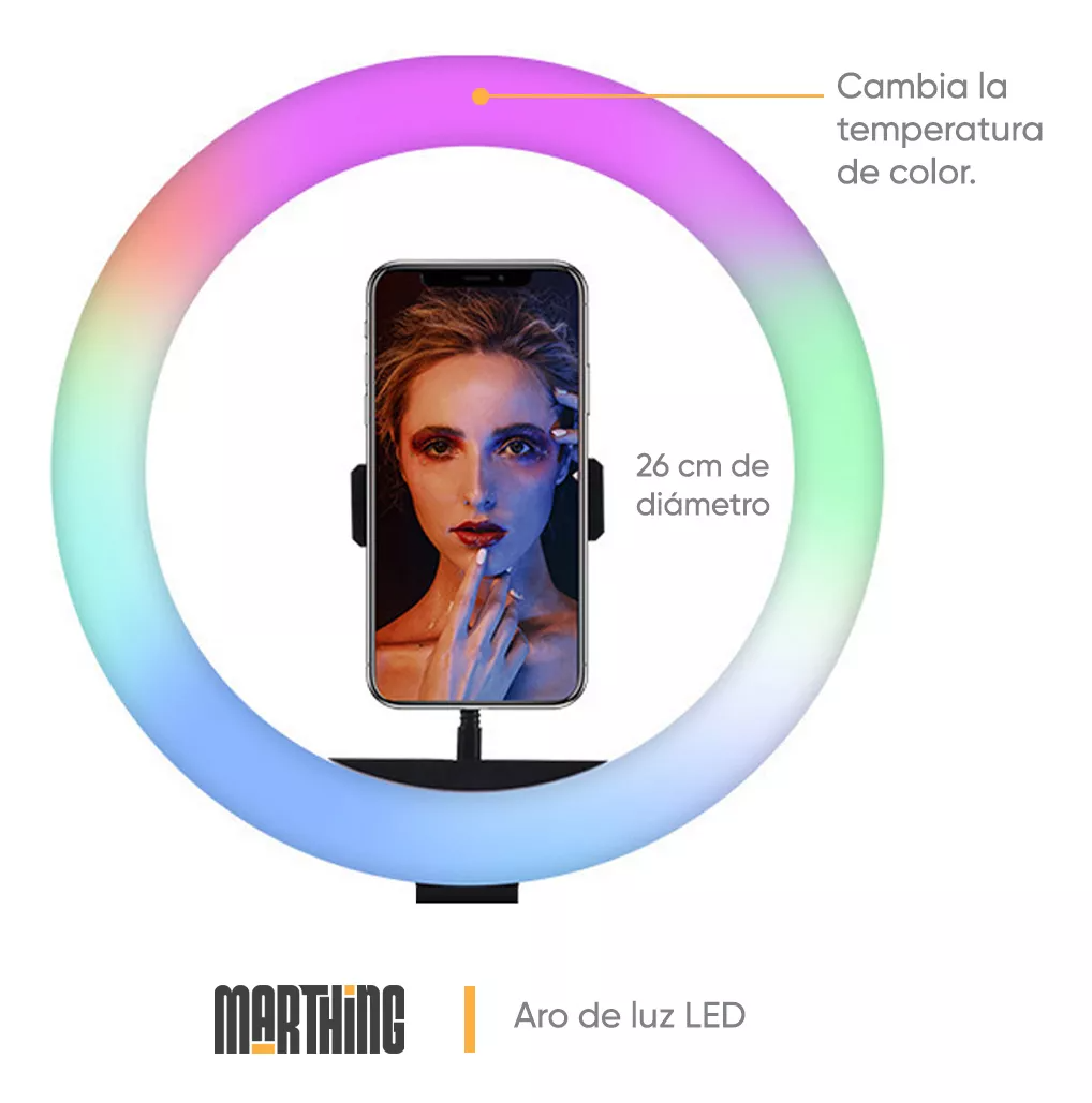Aro Luz Led Profesional Tripie Maquillaje Video Fotografia Color De La Estructura Negro