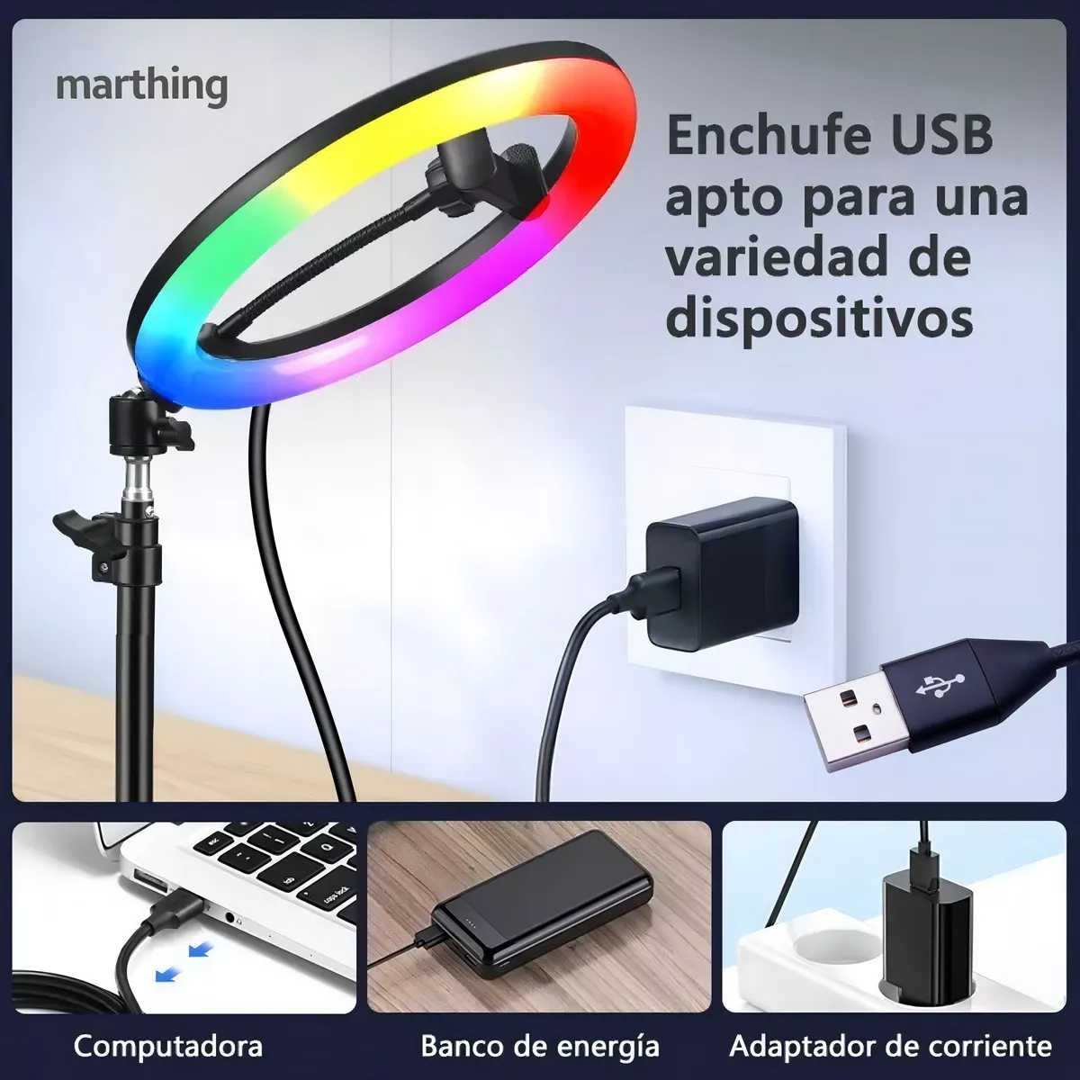 Aro Luz Led Profesional Tripie Maquillaje Video Fotografia Color De La Estructura Negro