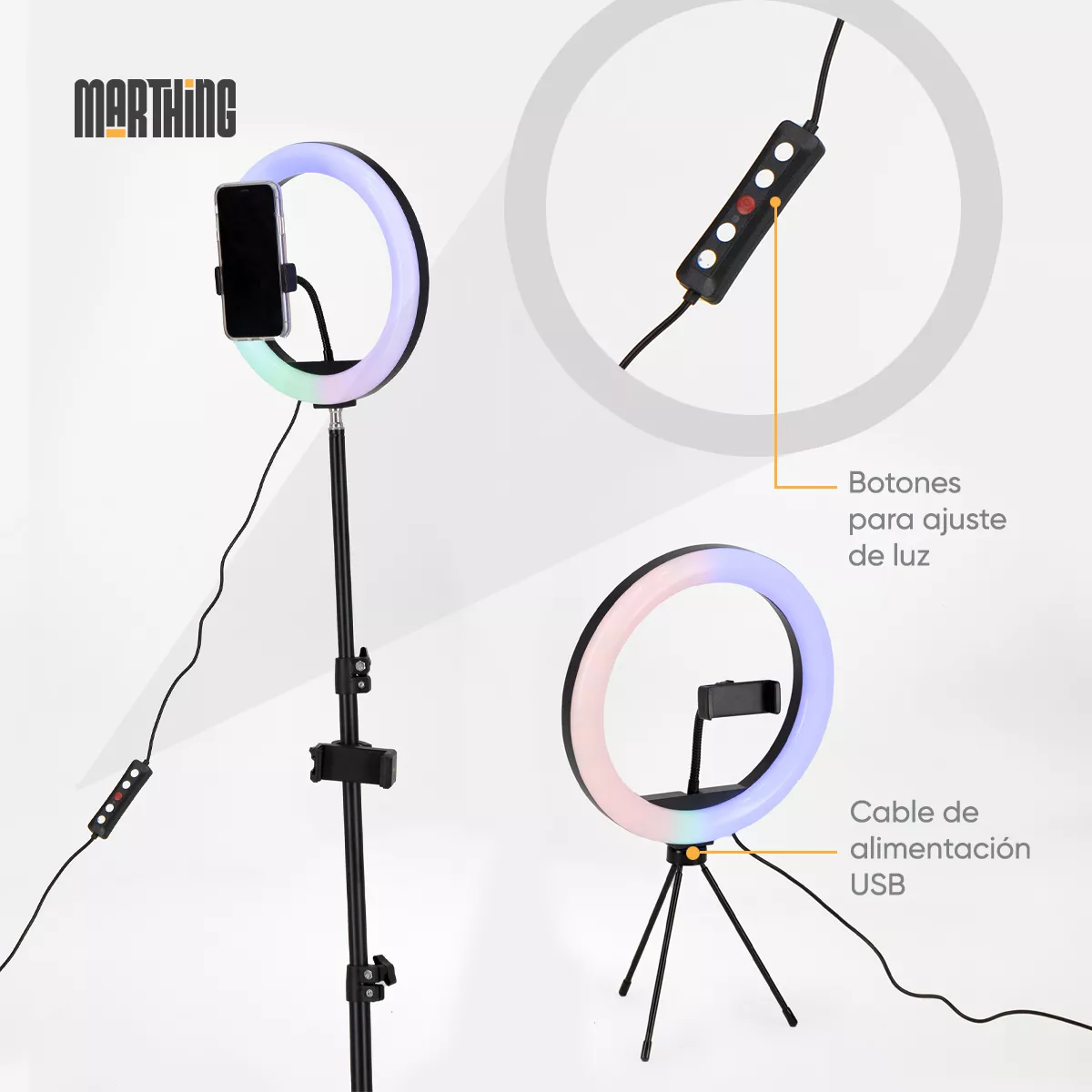 Aro Luz Led Profesional Tripie Maquillaje Video Fotografia Color De La Estructura Negro