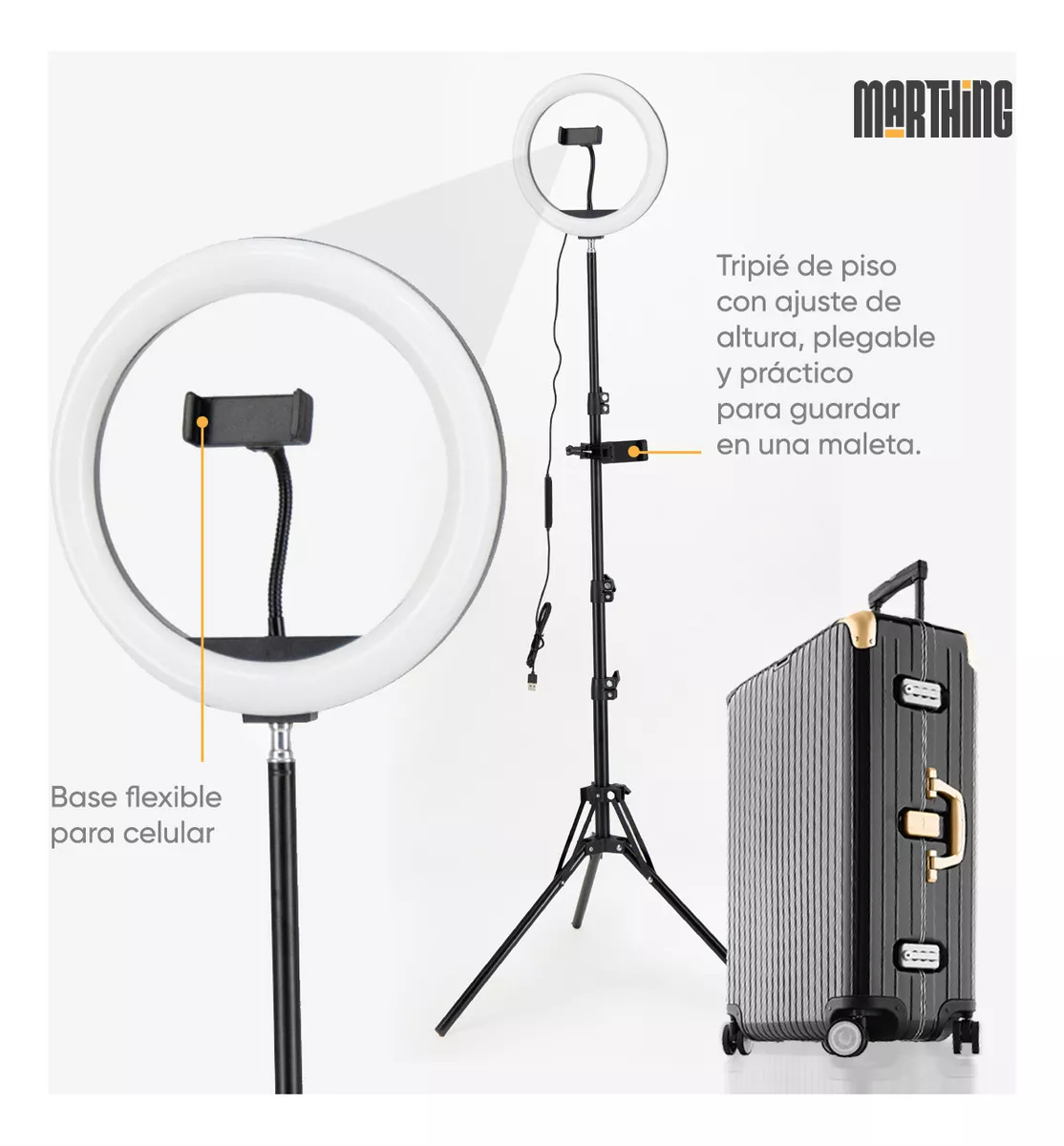 Aro Luz Led Profesional Tripie Maquillaje Video Fotografia Color De La Estructura Negro