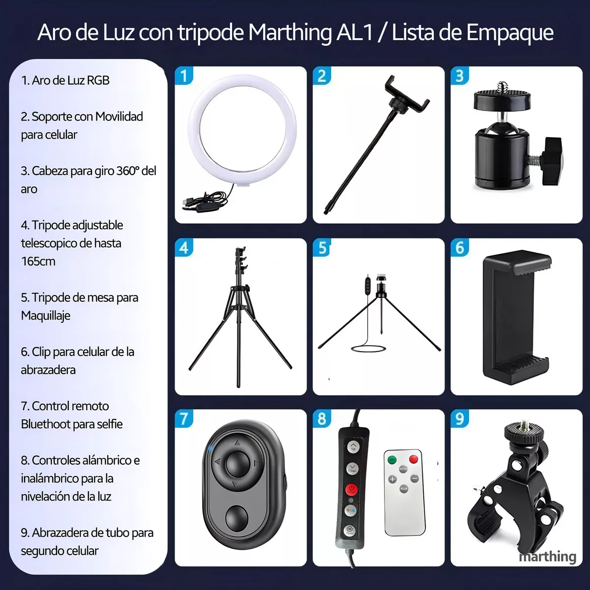 Aro Luz Led Profesional Tripie Maquillaje Video Fotografia Color De La Estructura Negro