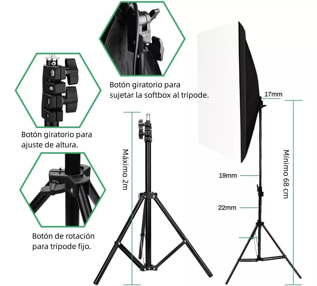 Kit De Iluminación Para Fotografía Con Softbox 51 Cm X 71 Cm, Kit De Softbox Rgb Con Bombilla Led De 3200-6000k Y Soporte De Iluminación Para Videos De Youtube Y Fotografía