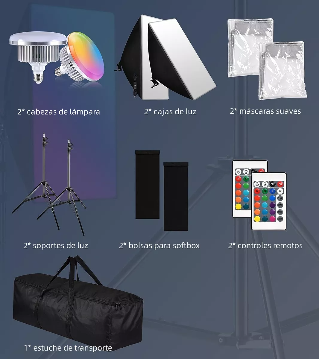 Kit De Iluminación Para Fotografía Con Softbox 51 Cm X 71 Cm, Kit De Softbox Rgb Con Bombilla Led De 3200-6000k Y Soporte De Iluminación Para Videos De Youtube Y Fotografía