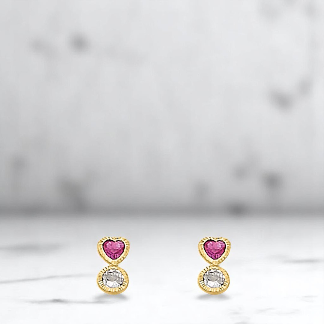 Broqueles Tu Y Yo Corazón 7 Mm Oro De 10k + Obsequio