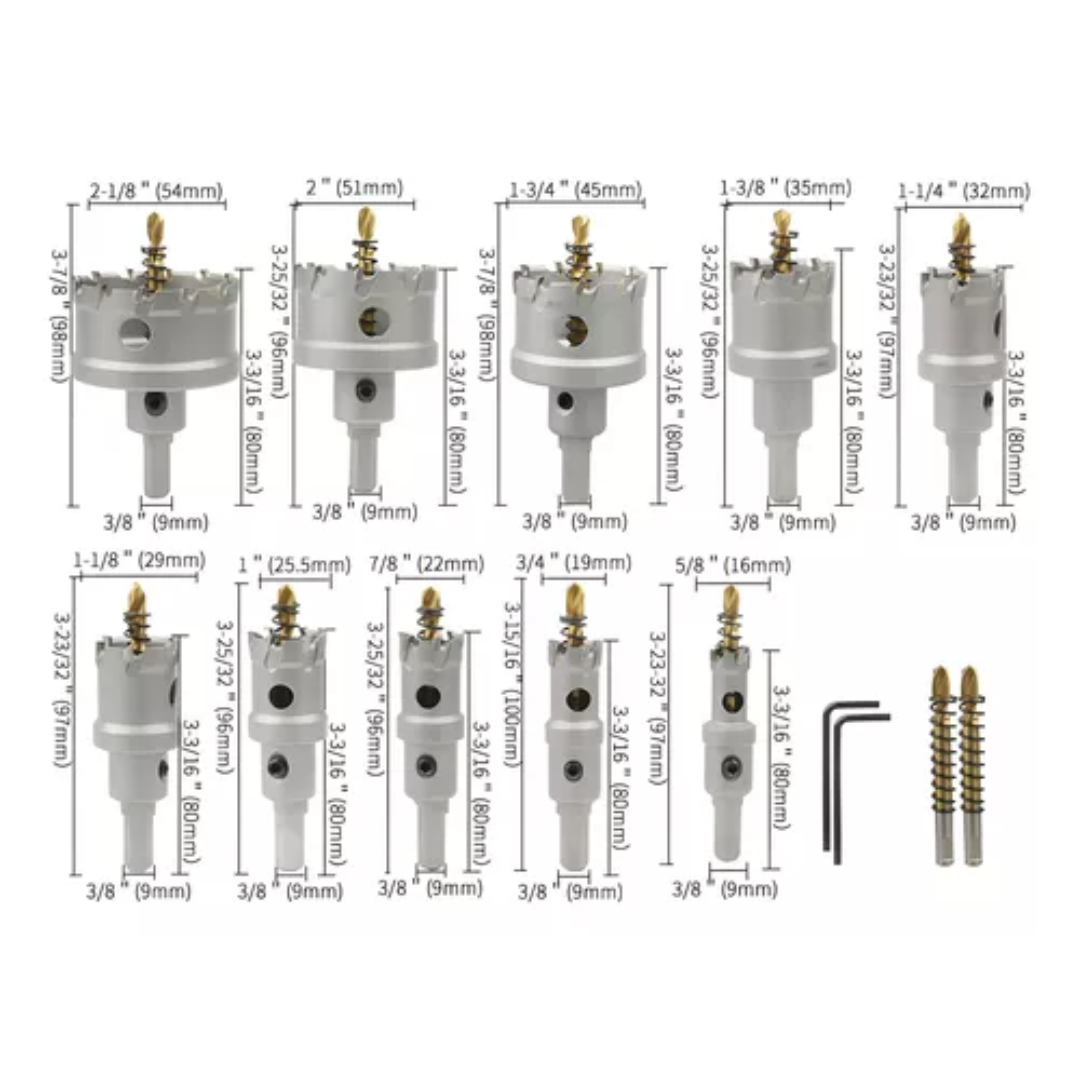 10 Brocas Sacabocado P/metal Duro Carburo Tungsteno 16-53 Mm
