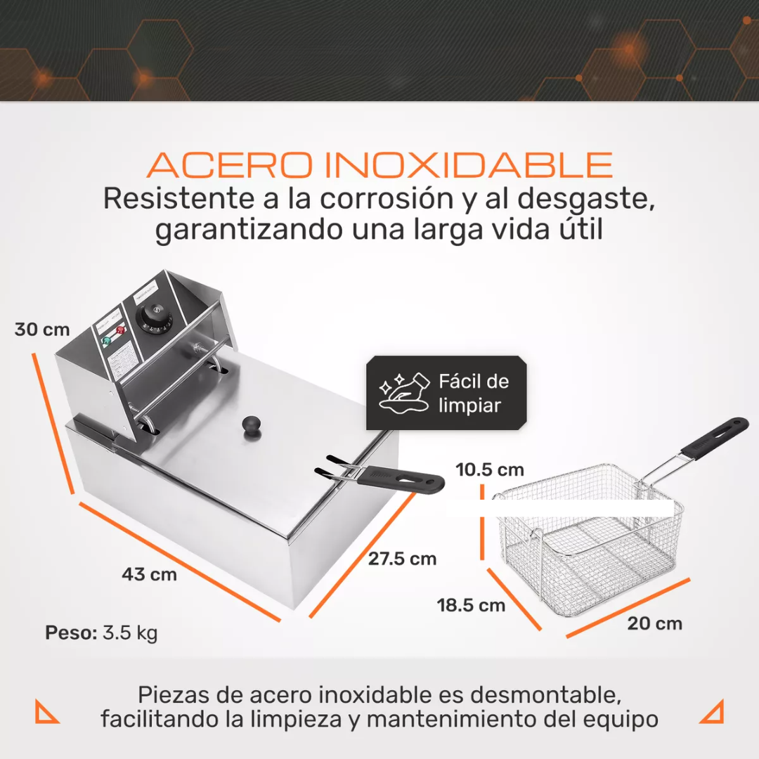 Freidora Aceite Eléctrica 1600w 6lt Industrial Acero Blick